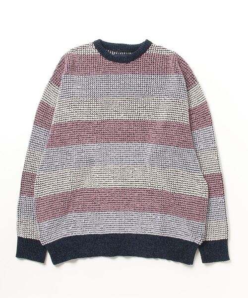 MSGMボーダーラッフルクロスニット♡ Many men, many minds. セーター ニット ワッフル編みモールボーダー
