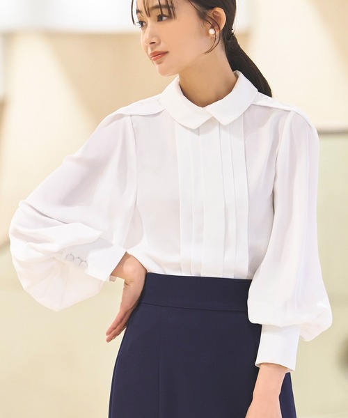ルイルエブティック RUIRUE BOUTIQUE 【ドレスアップデコルテ ブラウスシリーズ】シャツカラー タックブラウス （ネイビー） RUIRUE BOUTIQUE ブラウス シャツ 洗える ｜「ドレスアップ