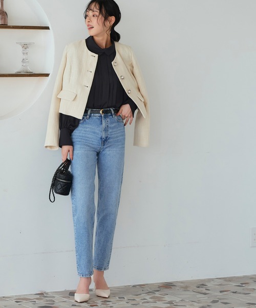 ルイルエブティック RUIRUE BOUTIQUE 【ドレスアップデコルテ ブラウスシリーズ】シャツカラー タックブラウス （ネイビー） RUIRUE BOUTIQUE ブラウス シャツ 洗える ｜「ドレスアップ