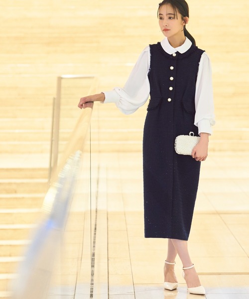 ルイルエブティック RUIRUE BOUTIQUE 【ドレスアップデコルテ ブラウスシリーズ】シャツカラー タックブラウス （ネイビー） RUIRUE BOUTIQUE ブラウス シャツ 洗える ｜「ドレスアップ