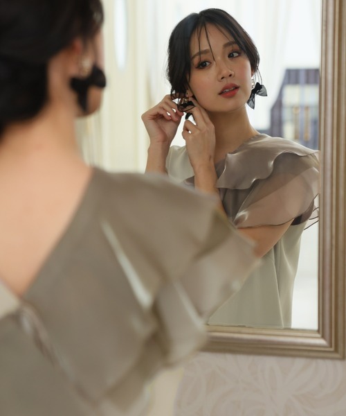 ドレス 袖あり＆ミモレ丈同窓会3点セットセレモニー結婚式フォーマルオケージョン atlo ドレス 袖あり＆ミモレ丈同窓会3点セットセレモニー結婚式