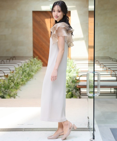 パーティードレス オーガンジー PourVous｜オーガンジーワンピース結婚式オケージョンドレス