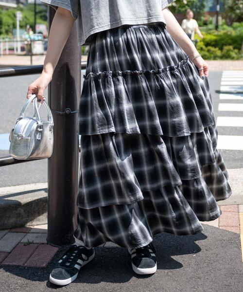 WEGO スカート WEGO/オンブレチェックティアードロングスカート
