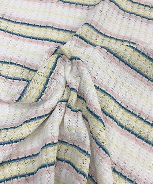 美品 Plantation マルチボーダー リブ サマーニット 春夏 ニット セーター マルチ ボーダー サマー トップス レディース