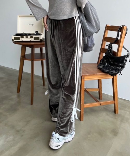 SHAGGIE パンツ サイドラインベロアルーズパンツ レディース