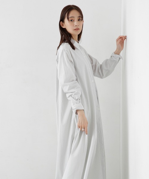NANO universe シャツワンピース 「ZOZO限定」ストライプAラインロング