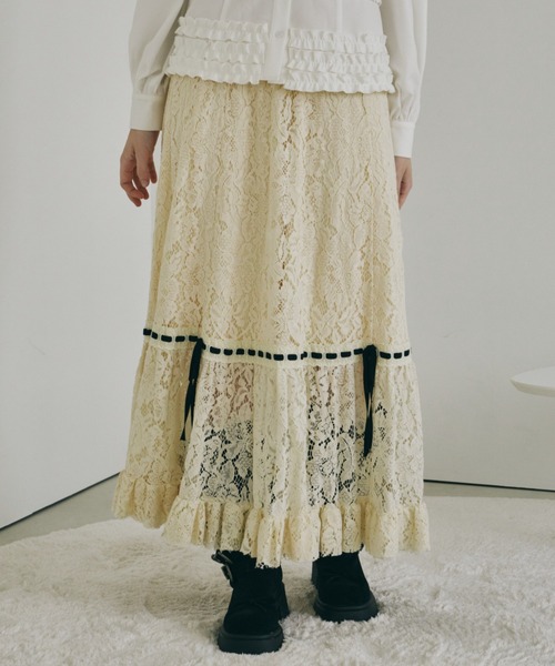 idemイデムromanticlaceribbonskirtレースリボンスカート idem（イデム）の「romantic lace ribbon skirt / レースリボン