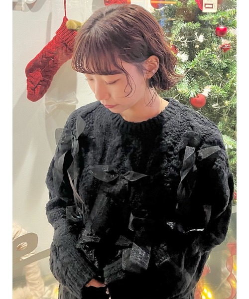 merry jenny サイドリボンニット merry jenny ニット セーター リボンたくさんニットプルオーバー