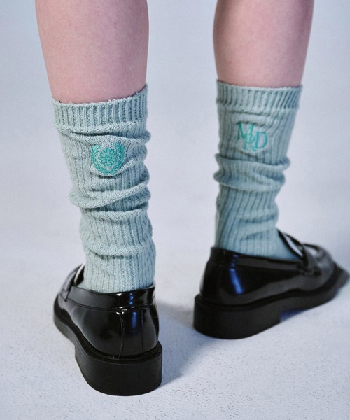 ●Mardi Mercredi●LONG SOCKS MRD LOGO_2足SET LONG SOCKS MRD LOGO_WHITE GREEN - MARDI MERCREDI