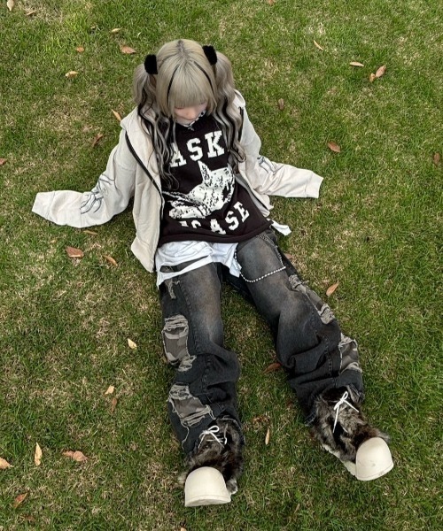 XU 迷彩 カモフラージュサイドダメージジーンズ Never mind the XU】camouflage damage half pants (2color