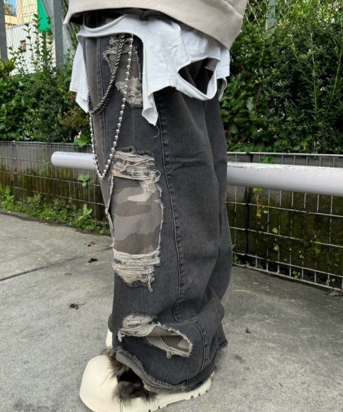 XU ジーンズ 「XU」camouflage side damage denim pants メンズ