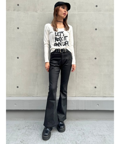 EGOIST パンツ レザーコーティングフレアパンツ レディース