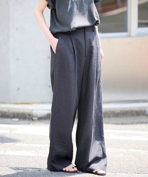 SLOBE IENA スラックス パンツ リネン混イージースラックス