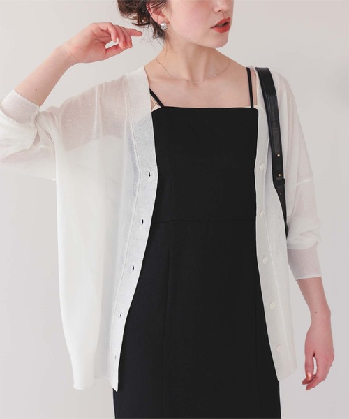 ●未使用品　ADORE ソフトコットンVネック　ニットロングジレ カーディガン titivate カーディガン ゆったりシアーVネックニット
