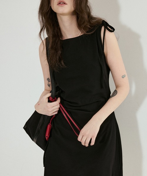 ワンピース ドローストリング ノースリーブミニワンピース FX25L037