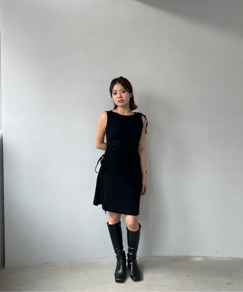 ワンピース ドローストリング ノースリーブミニワンピース FX25L037