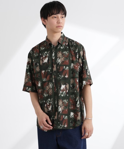 NANO universe シャツ アート柄シャツ 半袖 メンズ : ZOZOTOWN