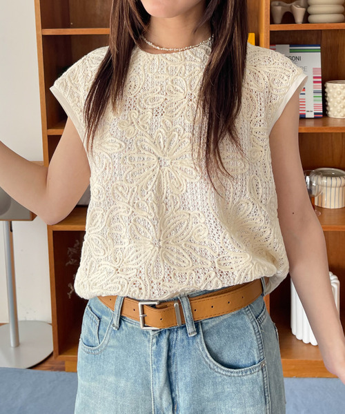 タンクトップ ノースリーブ ヴィンテージフラワージャガードニットセットアップ レディース classicalelf タンクトップ ノースリーブ レトロに魅せられて