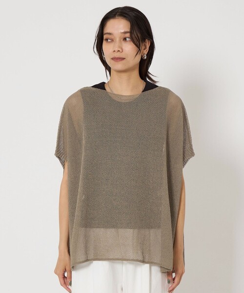 【sold out】green label★イタリア製素材の春色ニット セール】フォルム スリーブ スクエア ネック プルオーバー