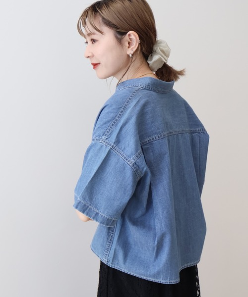 ブラウス シャツ デニムポケットシャツ レディース AMERICAN HOLIC ブラウス シャツ Wポケットデニムショートシャツ