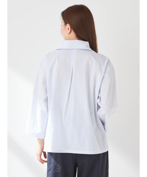 【マックレガー】ブルー×ホワイトストライプシャツ♡綿コットンで涼しい夏ブラウス マックレガー】ブルー×ホワイトストライプシャツ♡綿コットンで
