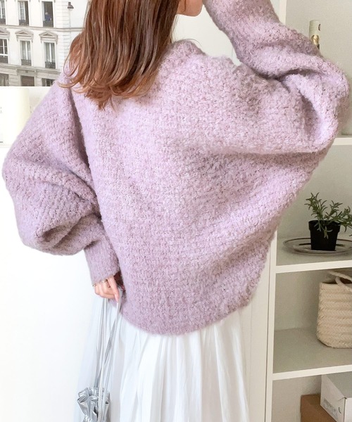 「mily bilet」 ニットカーディガン X-LARGE ライトパープル レディース_画像5