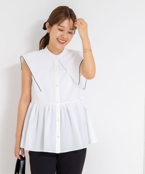 「NOLLEY'S」 ノースリーブブラウス 38 ホワイト レディース NOLLEY'S ノーリーズ ローン衿刺繍ノースリーブブラウス