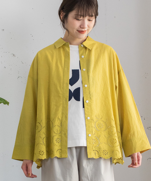 押忍ひでぽ出品 POU DOU ブラウス シャツ 「made in INDIA」スカラップシフリー刺繍