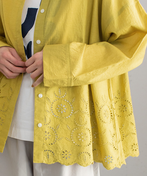 POU DOU ブラウス シャツ 「made in INDIA」スカラップシフリー刺繍