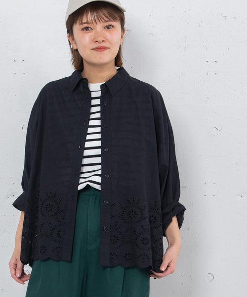 POU DOU ブラウス シャツ 「made in INDIA」スカラップシフリー刺繍