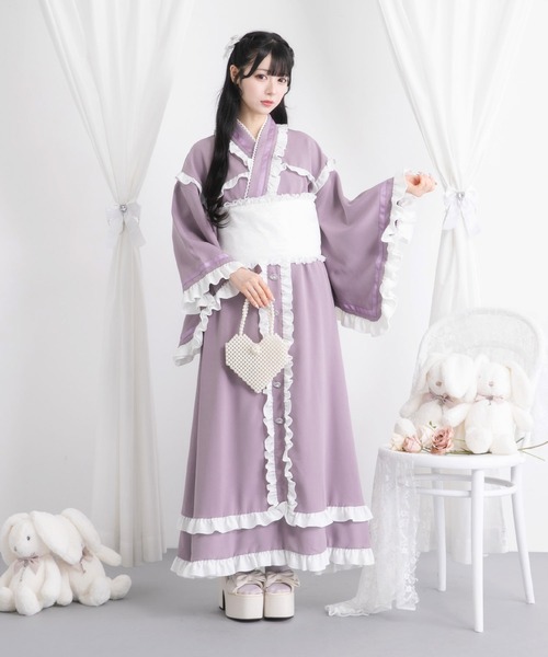 マイメロディ 浴衣 大人用 帯リボン付き♡ DearMyLove 浴衣 フリルリボンティアード浴衣 レディース