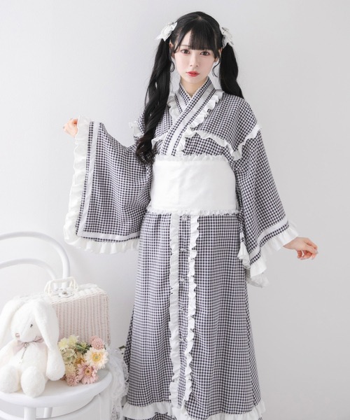 美品レア♡リボン柄バラローズ浴衣帯セットアイボリー赤ピンクかわいいローラフリル系 美品レア♡リボン柄バラローズ浴衣帯セットアイボリー赤ピンク