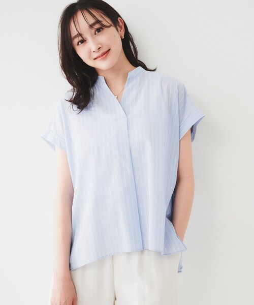 ブラウス シャツ 「洗える/スキッパー」フレンチスリーブシアーブラウス レディース UNTITLED ブラウス シャツ 「洗える/スキッパー」フレンチ