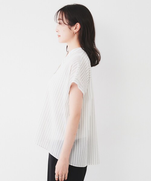 ブラウス シャツ 「洗える/スキッパー」フレンチスリーブシアーブラウス レディース UNTITLED ブラウス シャツ 「洗える/スキッパー」フレンチ