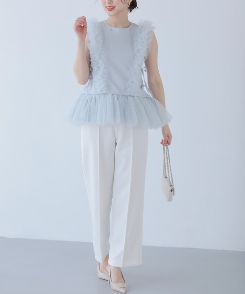 Fit more（フィットモア） ボリュームチュールフリル2wayトップス 