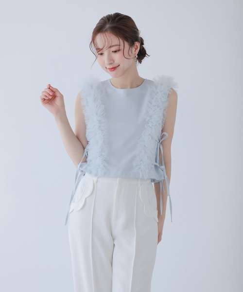 Fit more（フィットモア） ボリュームチュールフリル2wayトップス 