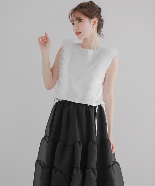 Fit more（フィットモア） ボリュームチュールフリル2wayトップス 