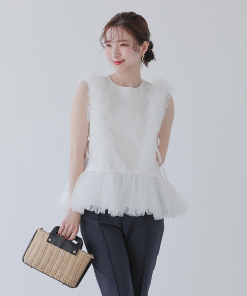 Fit more（フィットモア） ボリュームチュールフリル2wayトップス 