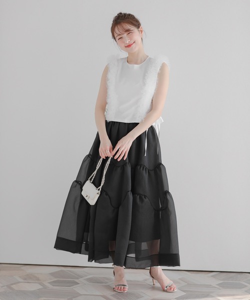 Fit more（フィットモア） ボリュームチュールフリル2wayトップス 