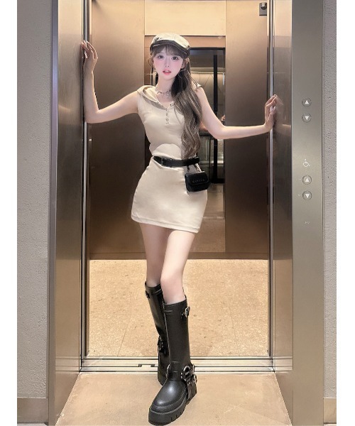 Darich ワンピース ヘンリーネックフードミニワンピース