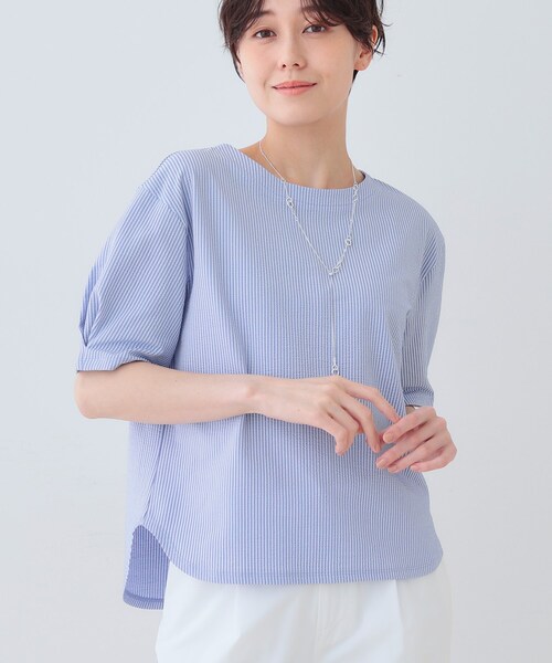 INDIVI tシャツ 「洗える」サッカー素材カットソー レディース