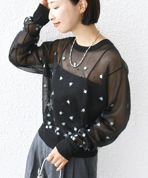 SHIPS（シップス） カーディガン 「手洗い可能」フラワー 刺繍 2WAY