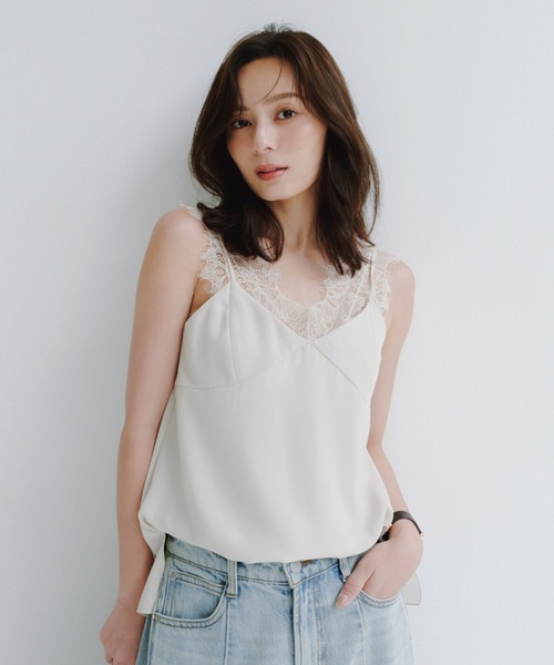 レーストリム付きキャミソール フリーサイズ ZARA】 ○＃ZW COLLECTION レーストリムキャミソールトップス