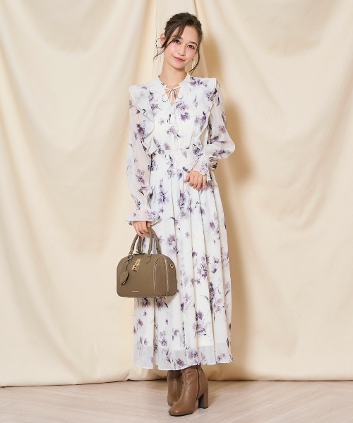 フラワープリントウエストシャーリングワンピース　ウィルセレクション WILLSELECTION（ウィルセレクション） ワンピース フラワープリント