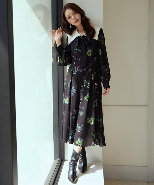 AND COUTURE（アンドクチュール） ワンピース ドローイングフラワー