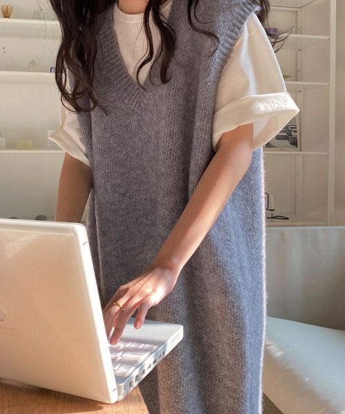 「VitaFelice」 「aroco」ニットワンピース FREE ブラック レディース_画像3