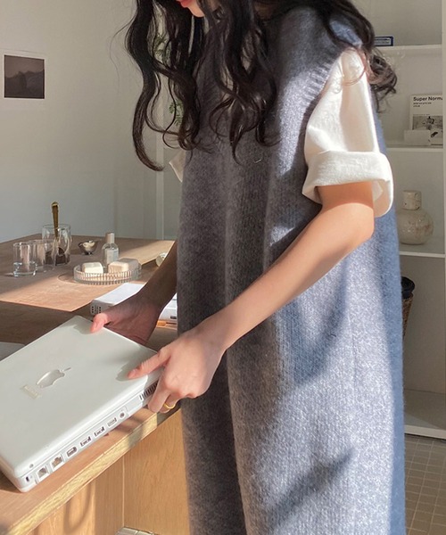 「VitaFelice」 「aroco」ニットワンピース FREE ブラック レディース_画像4