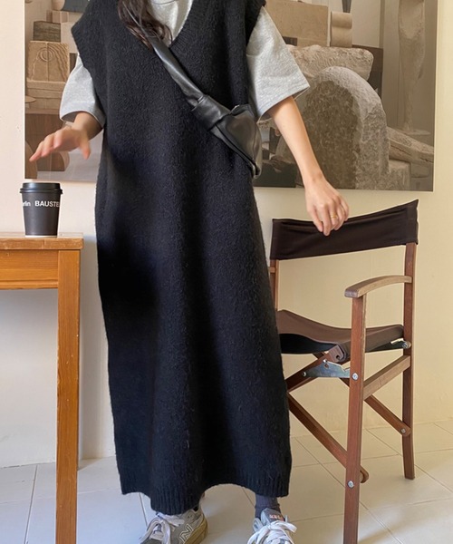 「VitaFelice」 「aroco」ニットワンピース FREE ブラック レディース_画像9