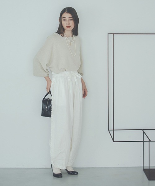 リネンサイドフリルパンツ ナチュラルバイクリップ プチフリーサイズ
