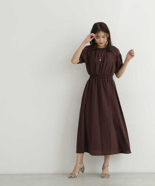 「NATURAL BEAUTY BASIC」 半袖ワンピース MEDIUM ブラウン レディース_画像3